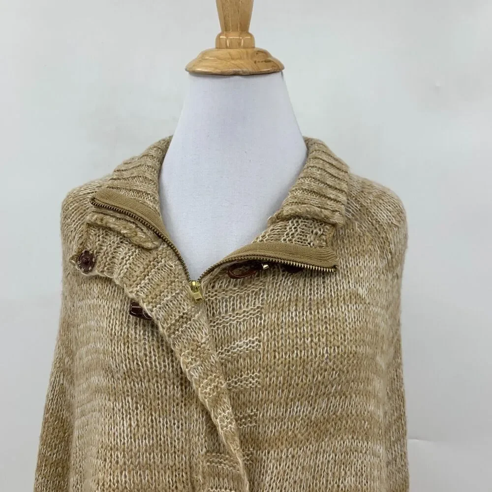 Guess Knit Acrylic Poncho Sweater Womens XS/S Toggle Buttons Zip Up Shawl Collar